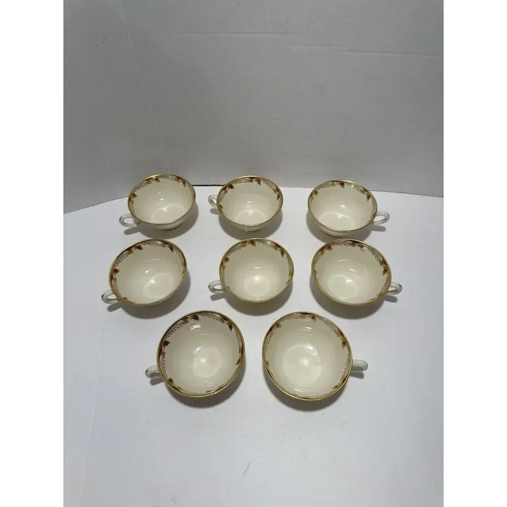 Lenox Essex Maroon 0-351-R Footed Teacups Set of 8 Lot Coffee Tea‎ Cups Made USA